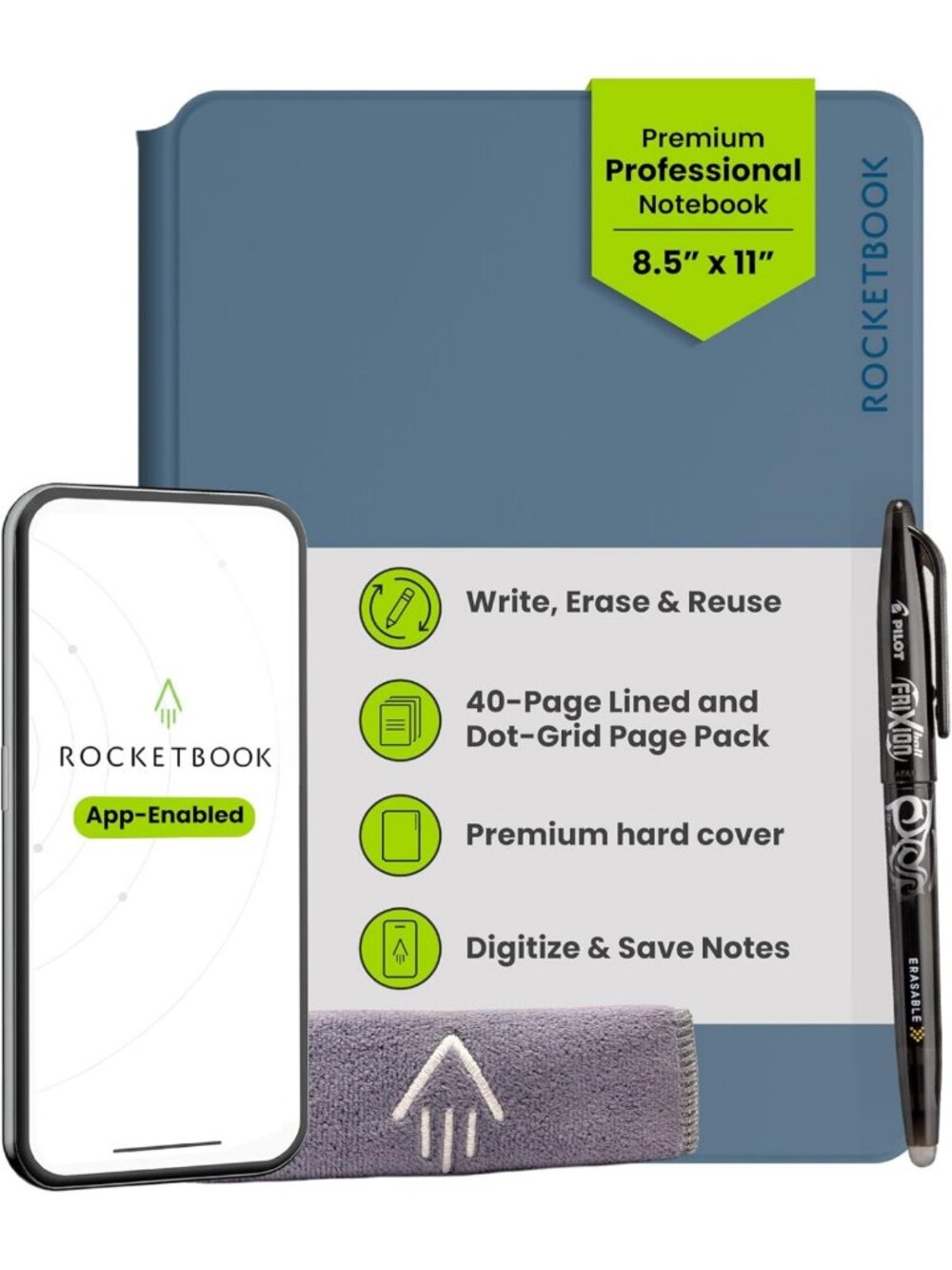 Reusable Smart Notebook, 8.5x11 Letter Size, Eco-Friendly, Blue, Digital